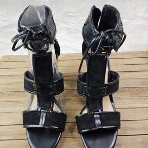 Gianni Bini Women's Sandals Black Zip Ankle Strap Heels Suede